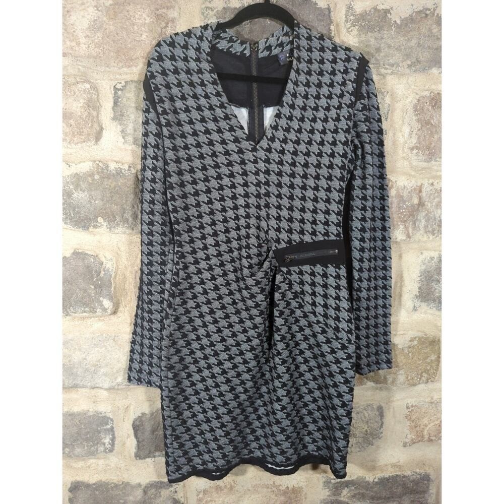 P. Luca Milano Dress Woman's Large Gray Black Houndstooth Mini Fitted Preppy